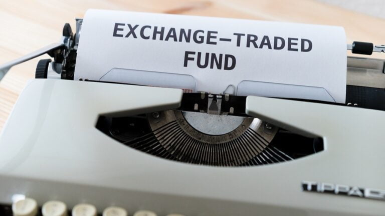 Printed Exchange-Traded Fund on a paper using a typewriter.
