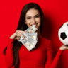 Woman holding soccer ball.