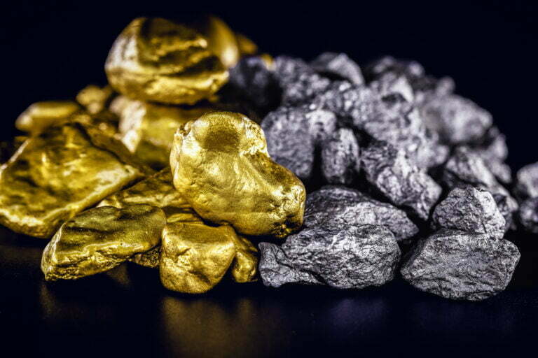 Gold and silver metal rocks
